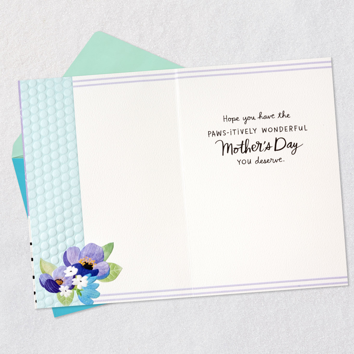 White Dog in Teal and Gold Purse Mother's Day Card Open card with envelope image number 3