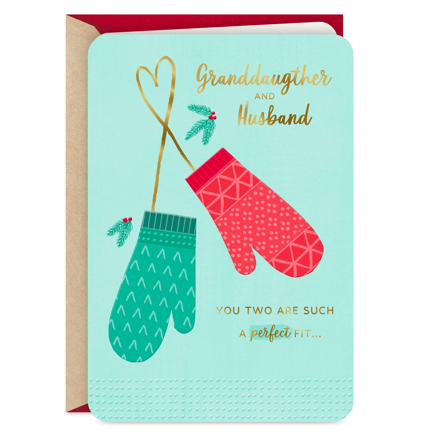 You Two Are a Perfect Fit Christmas Card for Granddaughter and Husband