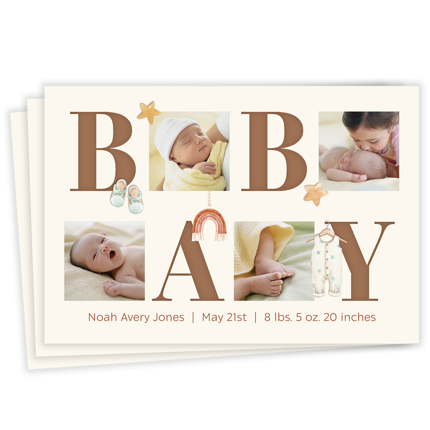 Baby Blocks Photo Collage Flat Birth Announcement