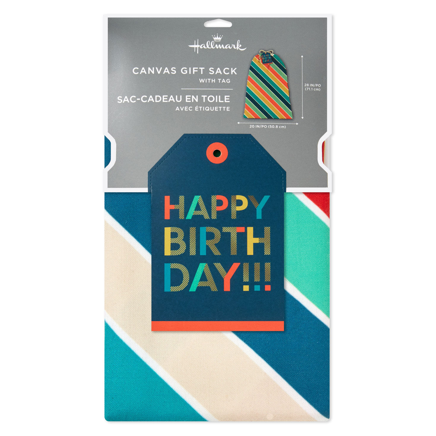 28" Bold Diagonal Stripes Birthday Canvas Gift Sack With Gift Tag, , large image number 7
