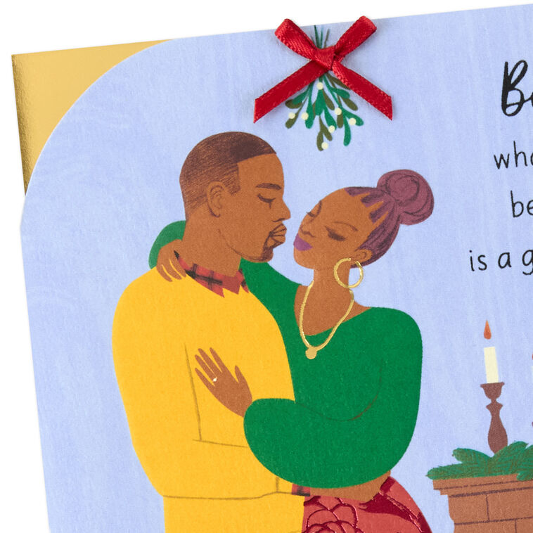 Black Couple Under Mistletoe Christmas Card for Wife Card Front Detail image number 5