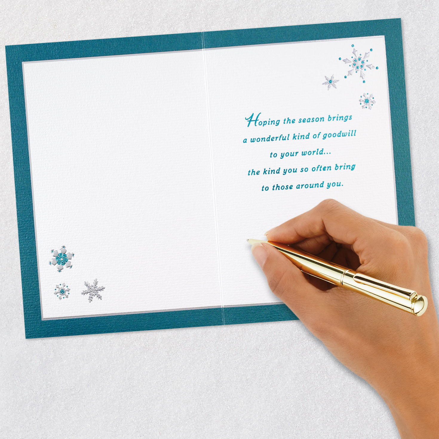 Blue and Silver Snowflakes Christmas Card signing card image number 6