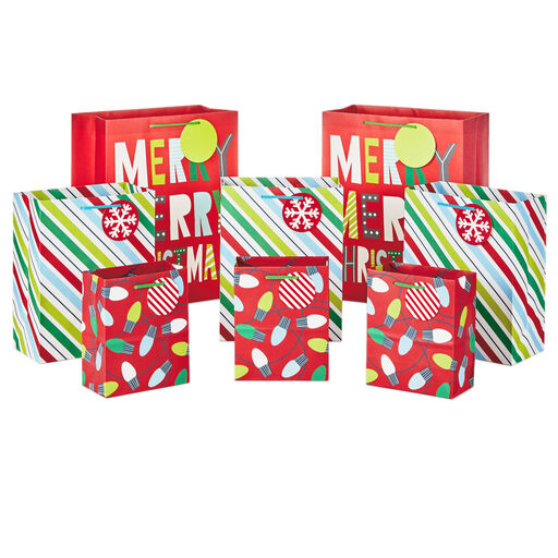 Assorted Festive Fun 8-Pack Small, Medium and Large Christmas Gift Bags, 
