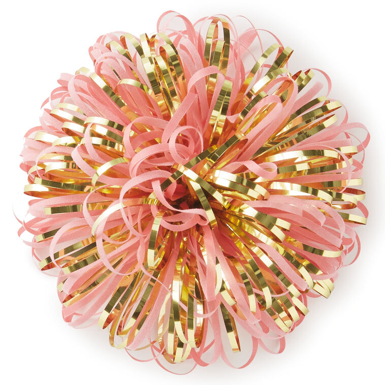 Pink and Gold Metallic Pom Pom Gift Bow, 5"