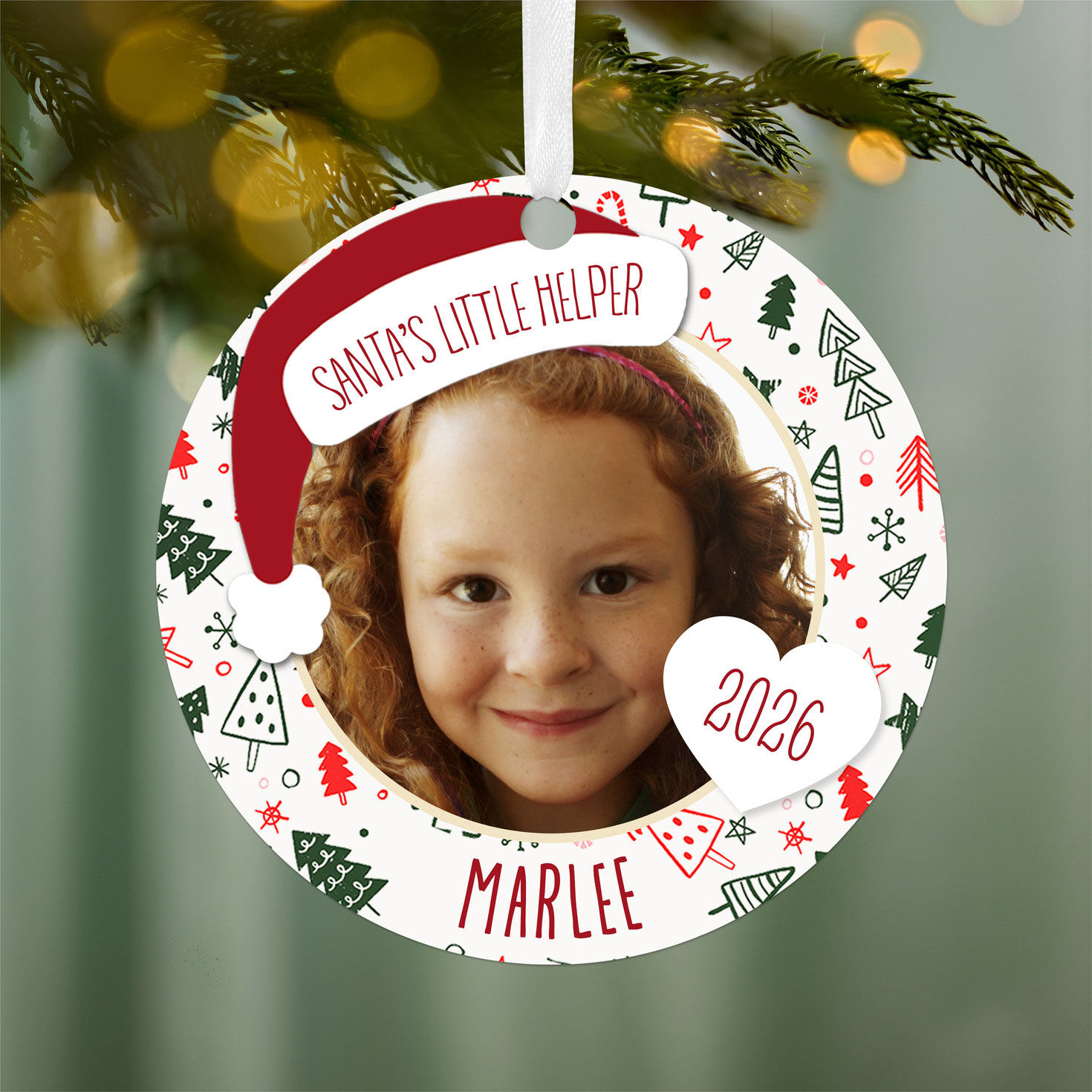 Holiday Round Metal Personalized Ornament, Custom Photo and Text for only USD 17.99 | Hallmark
