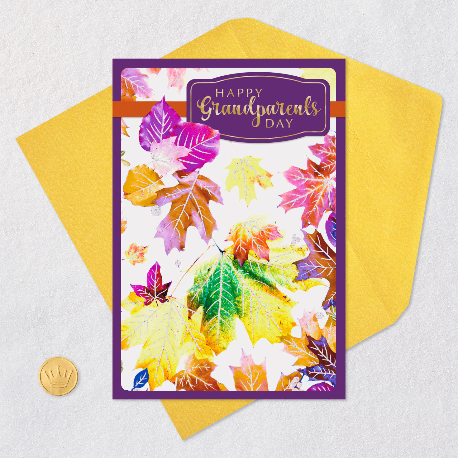 Colorful Fall Leaves Grandparents Day Card Card Front with Envelope and Gold Seal image number 6