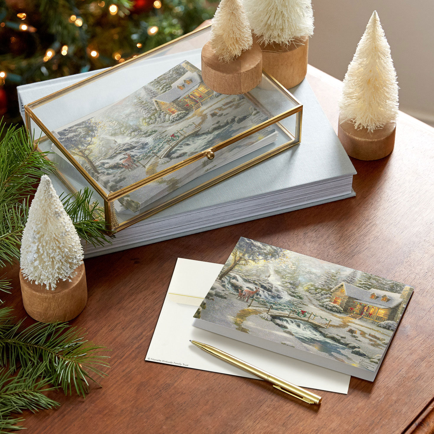 Thomas Kinkade Cabin Christmas Card Pack in use image number 7