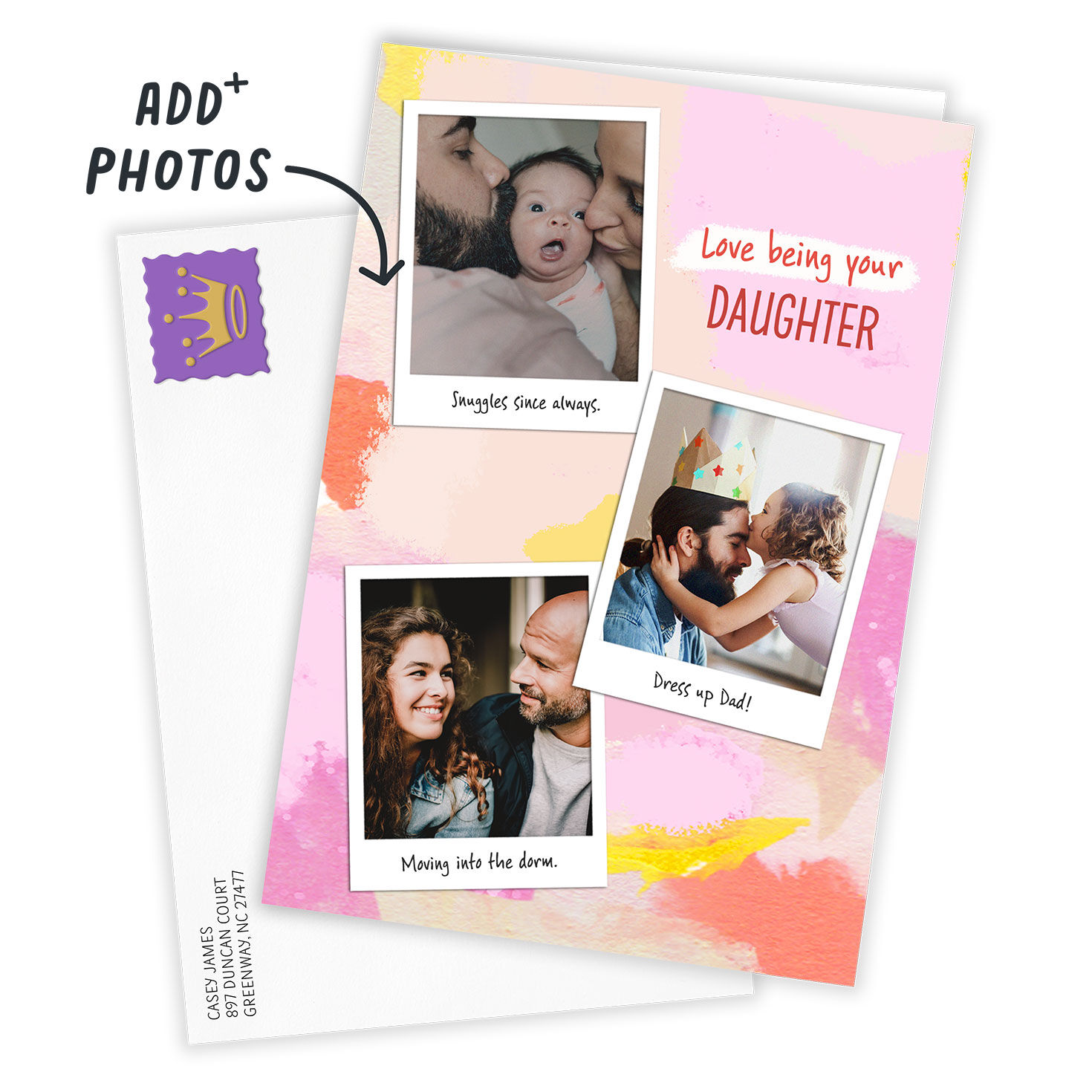 Personalized Snapshots on Pink Watercolor Photo Card, , large image number 2