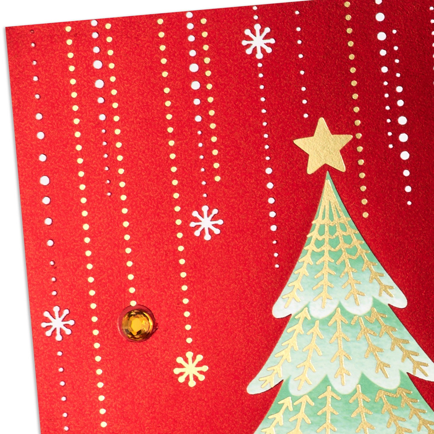 Modern Tree with Gems on Red Christmas Card Card Cover Detail image number 4