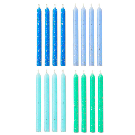 Cool Hues With Glitter Birthday Candles, Set of 16, Cool