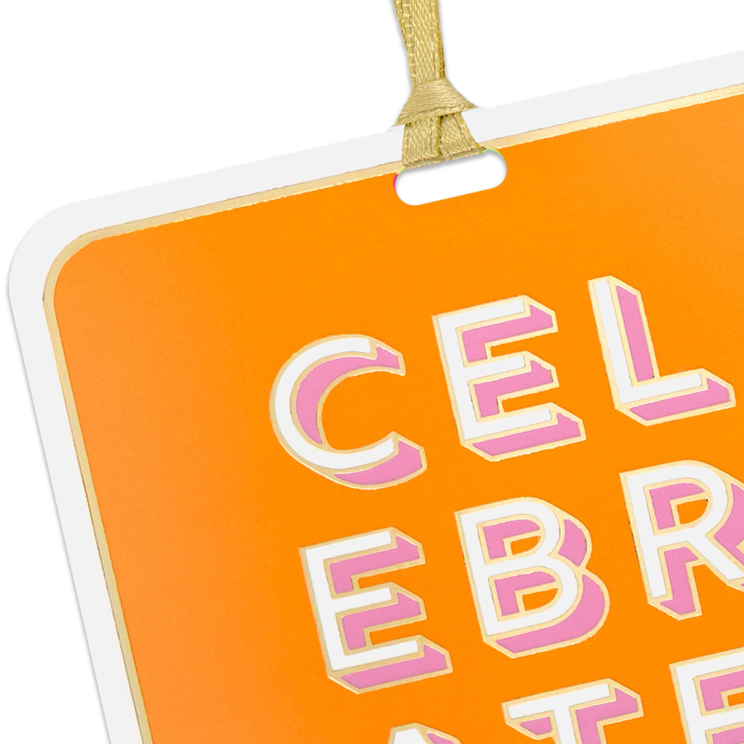 Celebrate on Orange Single Hanging Gift Tag closeup view image number 4