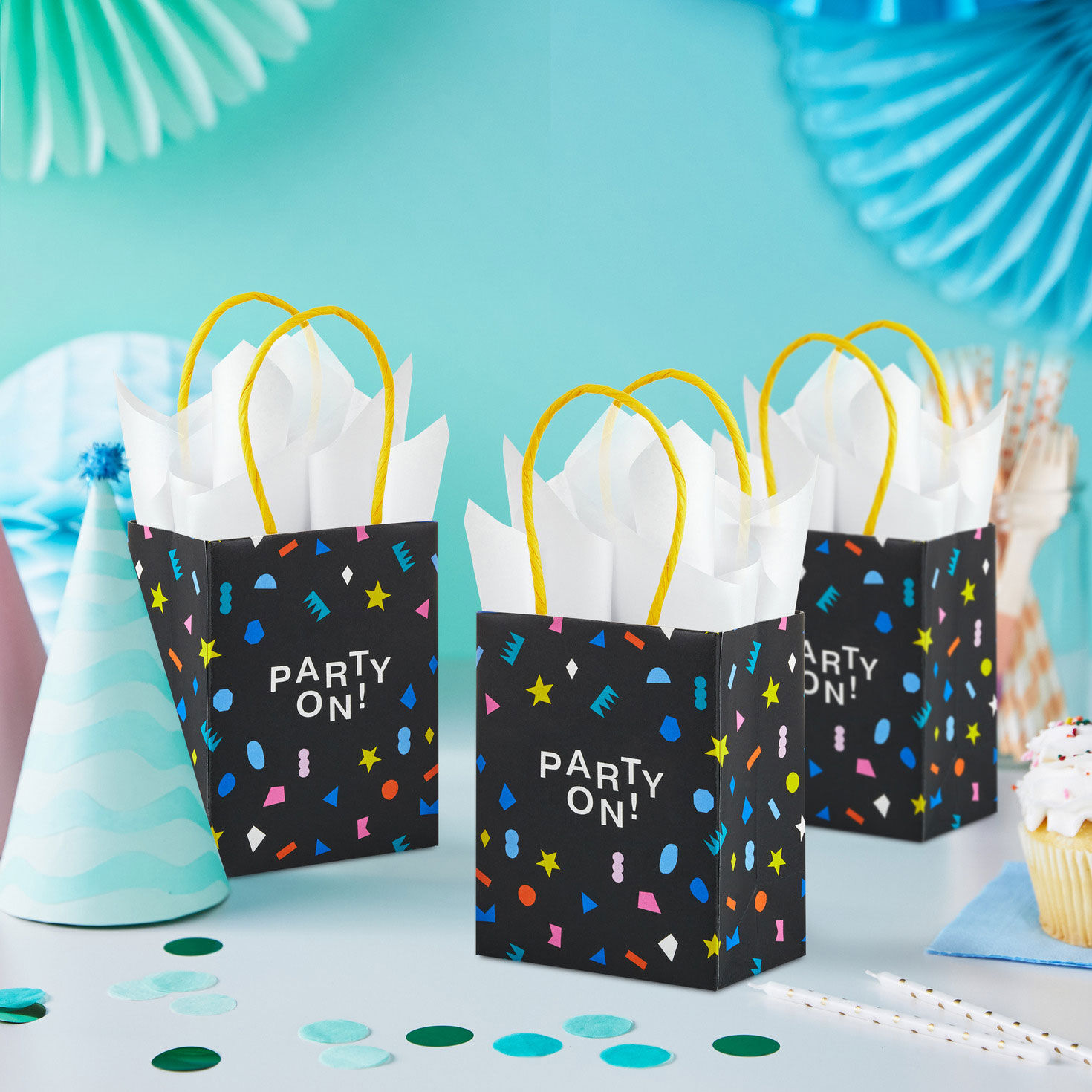 4" "Party On" Mini Treat Bags With Handles, Pack of 4, , large image number 2