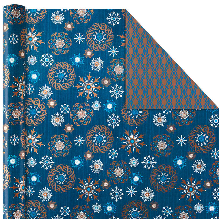 Blue and Gold Holiday Reversible Wrapping Paper  image number 6