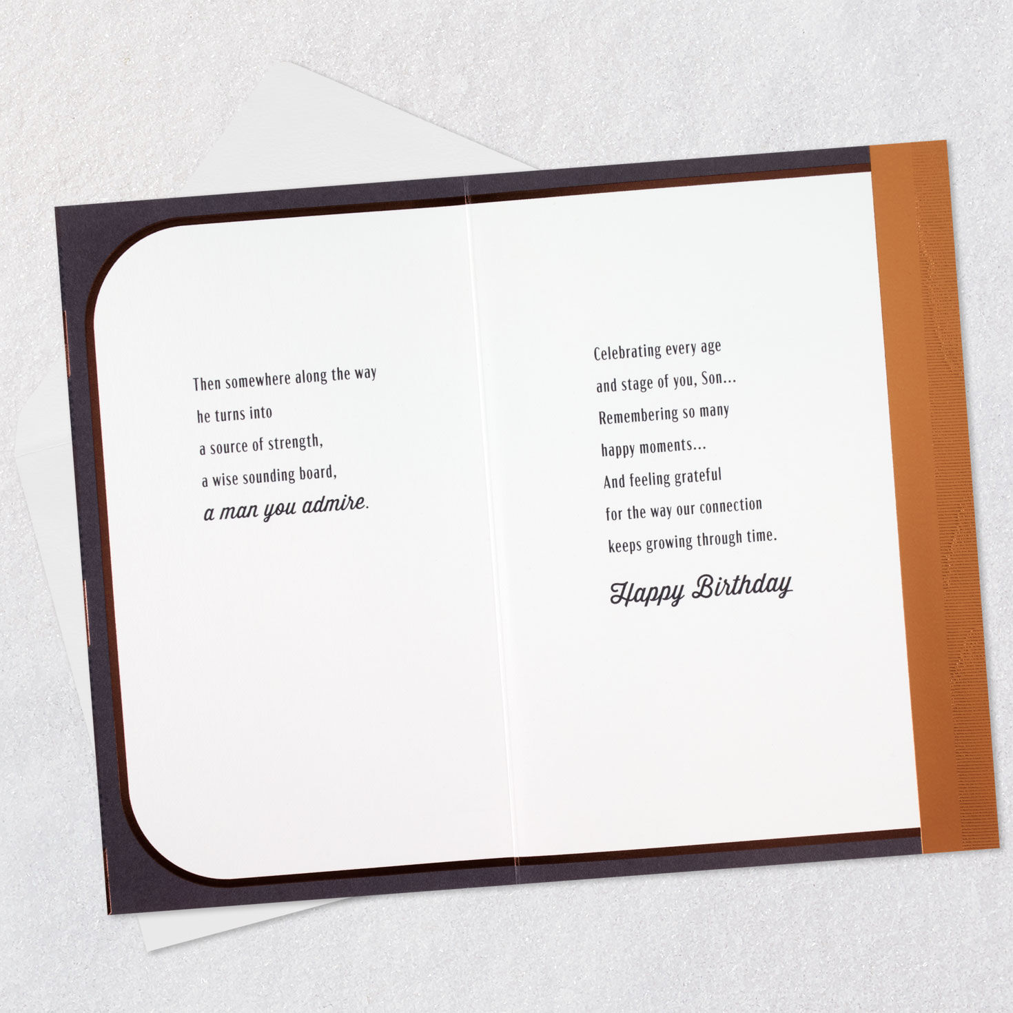 Bronze and Brown Diagonal Stripes Son Birthday Card Open card with envelope image number 4