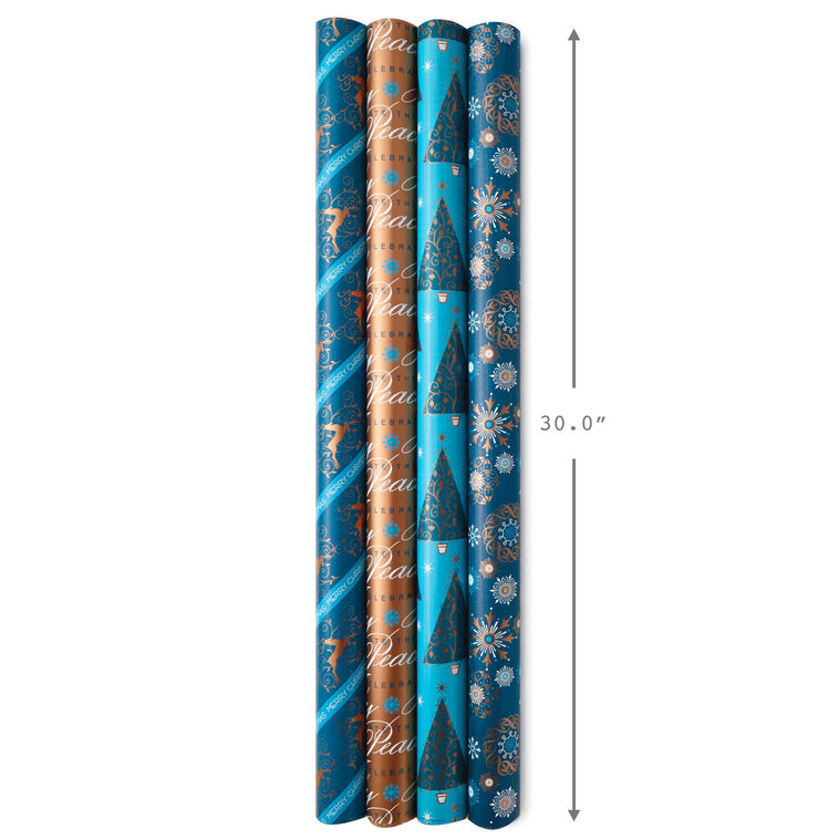 Blue and Gold Holiday Reversible Wrapping Paper  image number 7