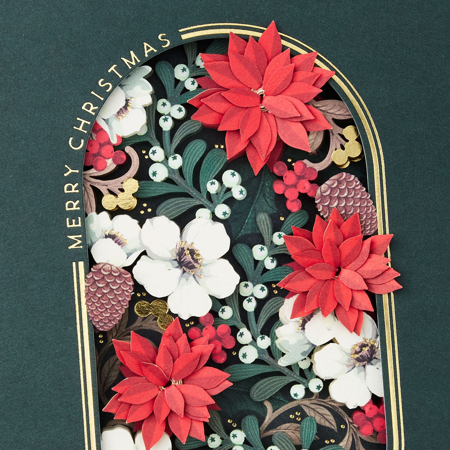 Poinsettia Botanical Gold Foil Christmas Card Card Front Detail image number 4
