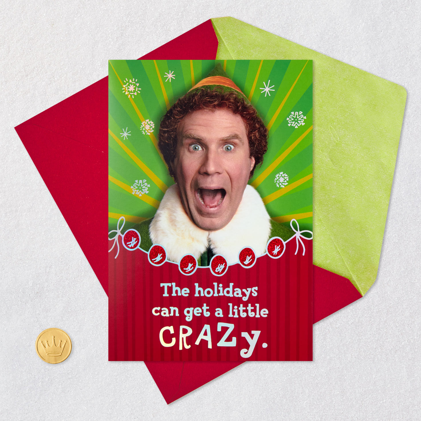 Buddy the Elf Funny Christmas Card Card Front with Envelope and Gold Seal image number 5