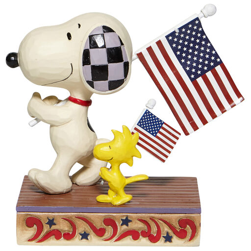 Jim Shore Peanuts Snoopy and Woodstock Patriotic March Figurine, 4.75", 