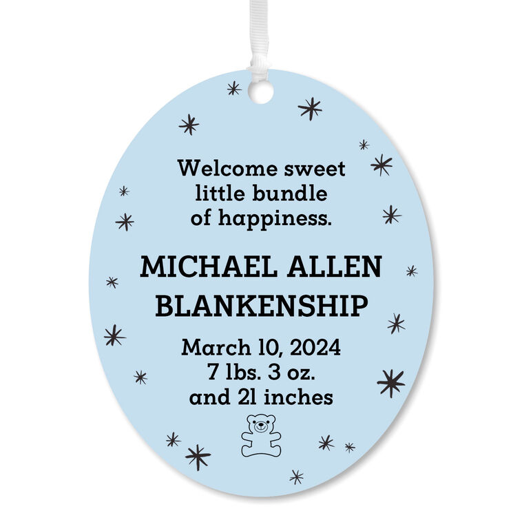 Vertical Oval Metal Personalized Ornament, Custom Text