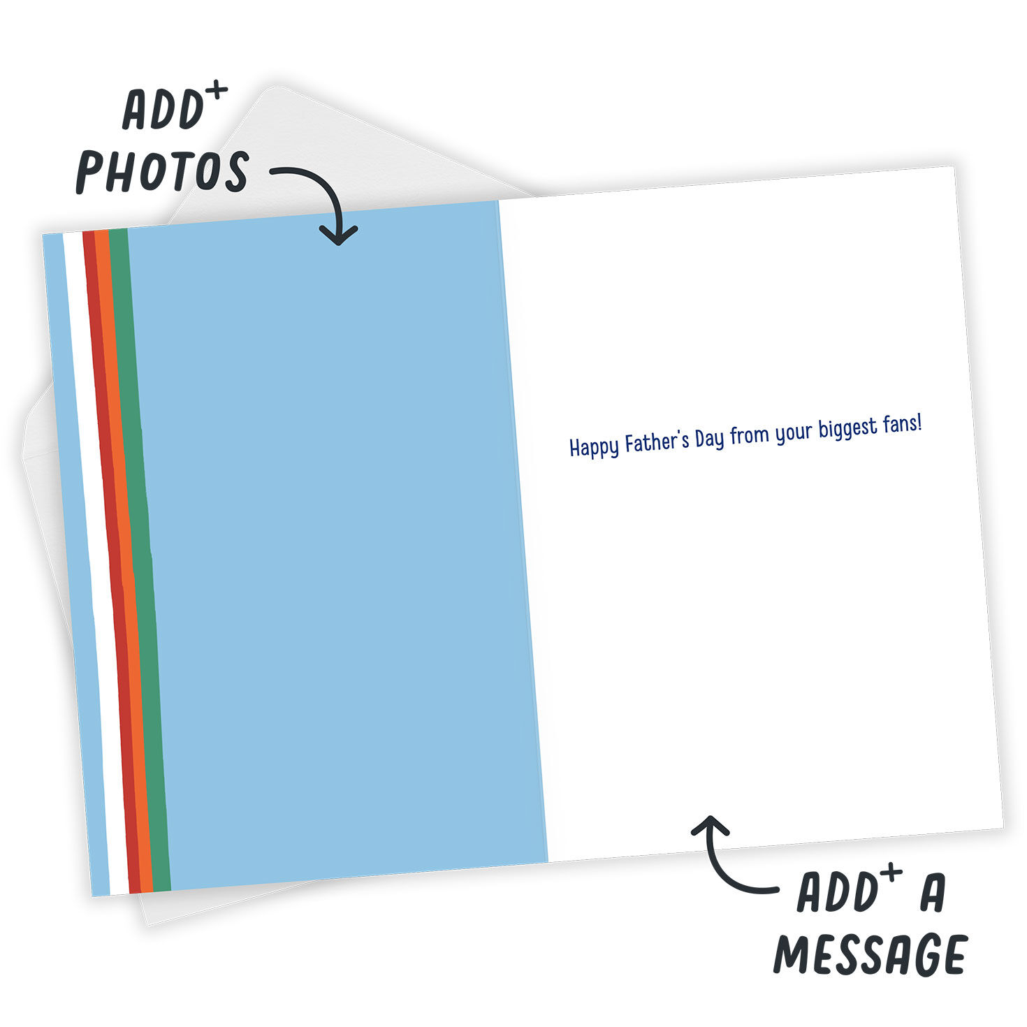 Blue Foam Finger Personalized Father's Day Card Open Card with Envelope indicating personalization image number 3