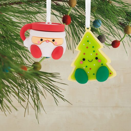 Better Together Santa Milk Mug and Christmas Tree Cookie Magnetic Hallmark Ornaments, Set of 2, 