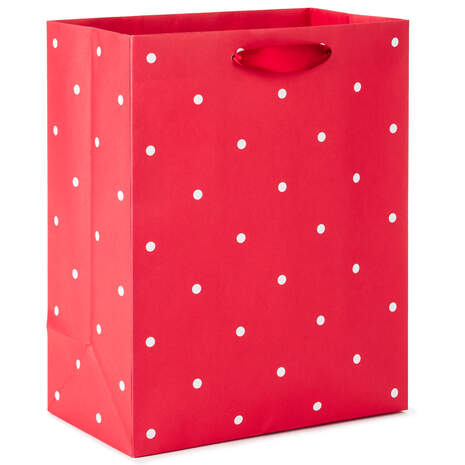 9.6" Red With White Polka Dots Medium Gift Bag, , large