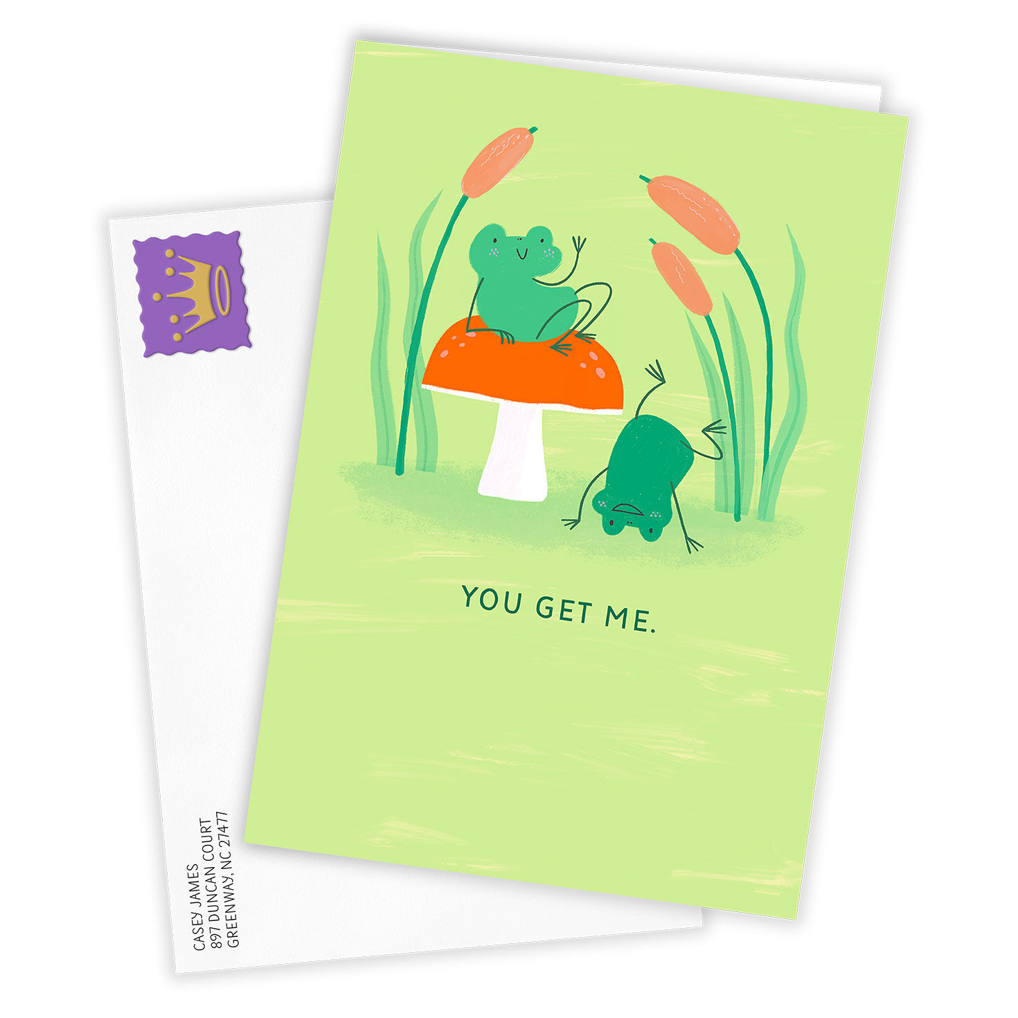 Two Frogs Mushroom and Cattails Personalized Card Card Front with Envelope image number 2