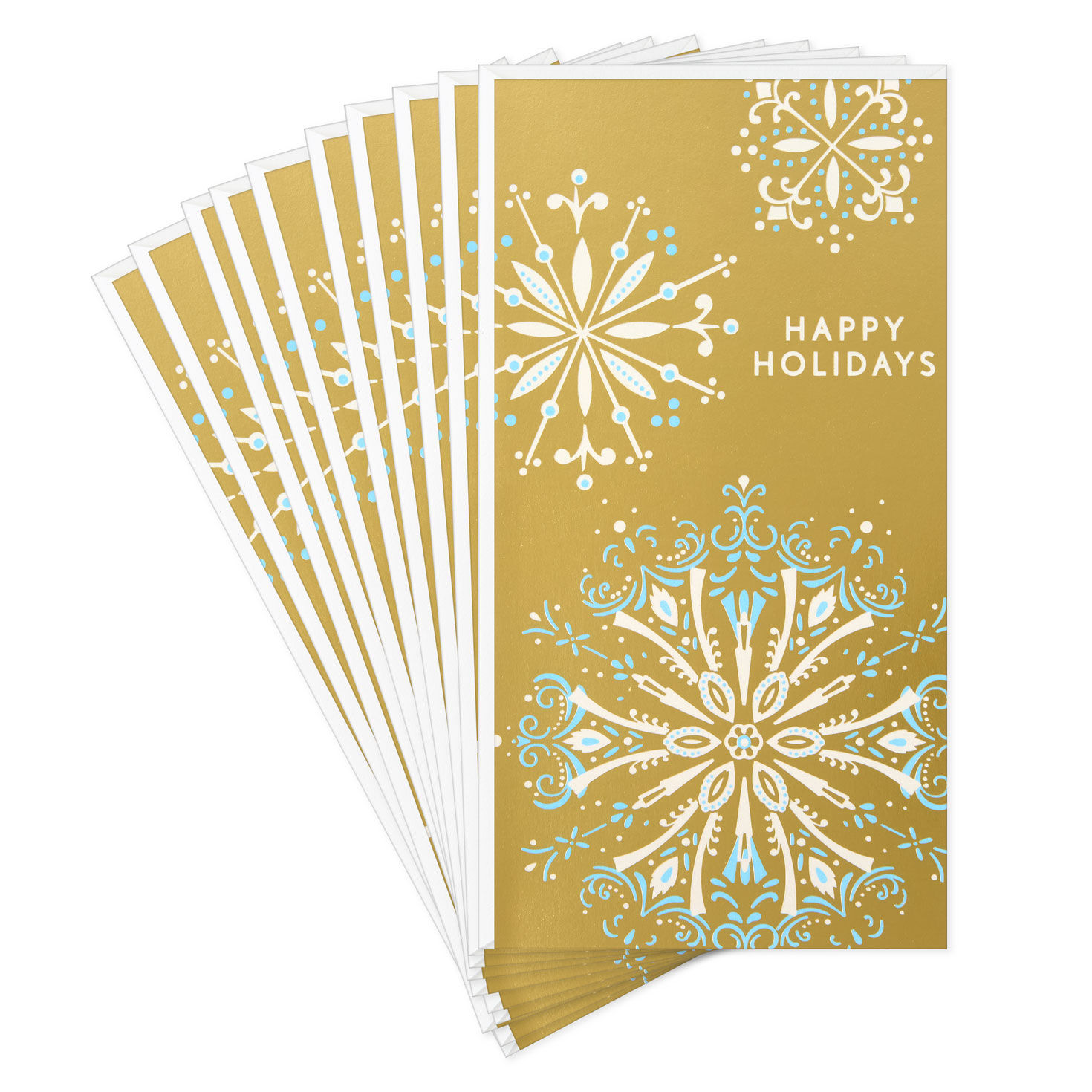 Snowflakes on Gold Money Holder Christmas Cards, Pack of 10