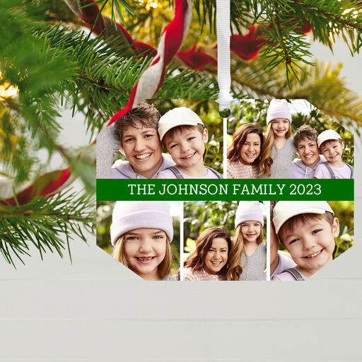 Five-Photo Personalized Text and Photo Metal Ornament, 