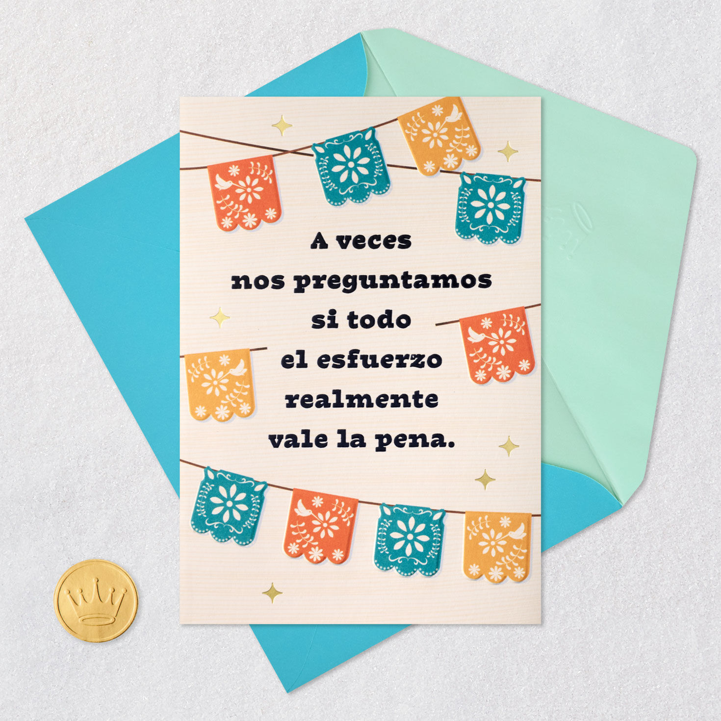 Papel Picado Banner Congratulations Card in Spanish Card Front with Envelope and Gold Seal image number 6