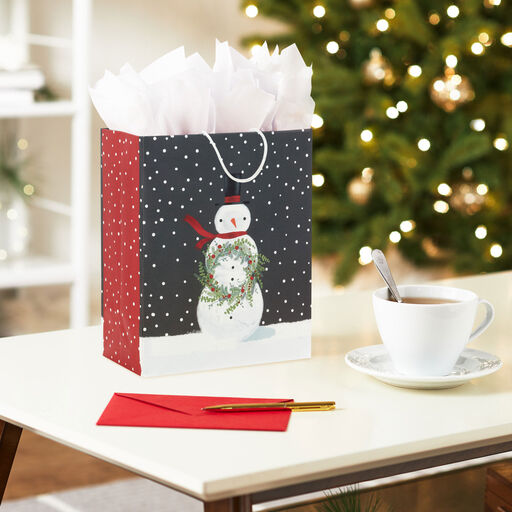 9.6" Snowman With Wreath Medium Christmas Gift Bag, 