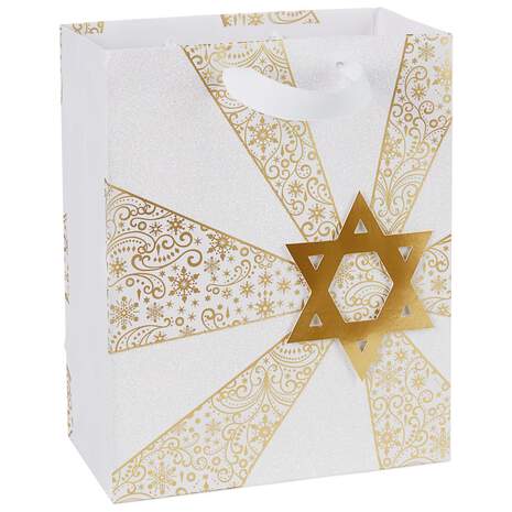 Gold Star of David Medium Hanukkah Gift Bag, 9.5", , large