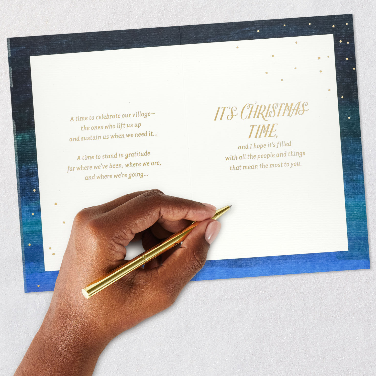 Blue and Gold Starburst Christmas Card Signing card image number 7