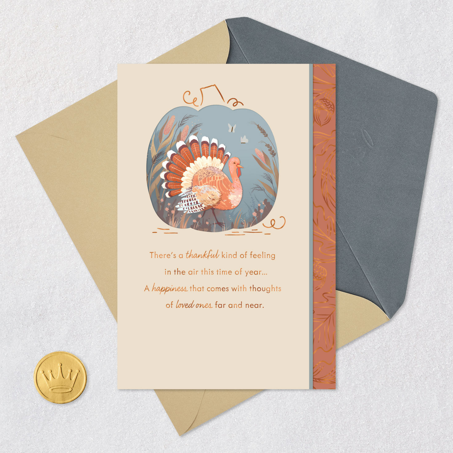 Turkey Illustration Thanksgiving Card Card Front with Envelope and Gold Seal image number 5