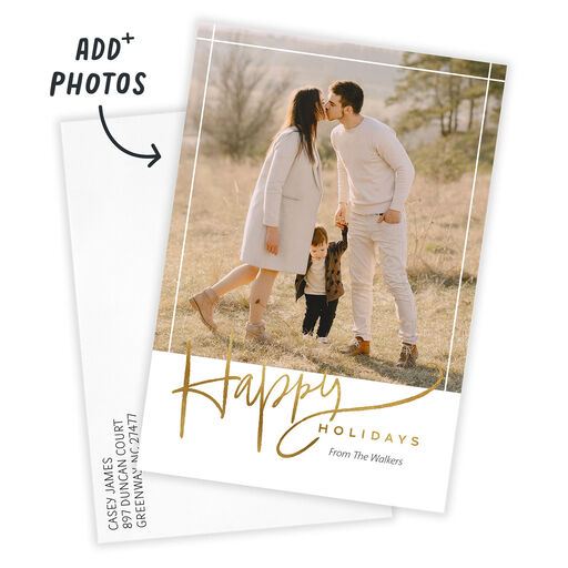 Elegant Gold Script Flat Holiday Photo Card, 