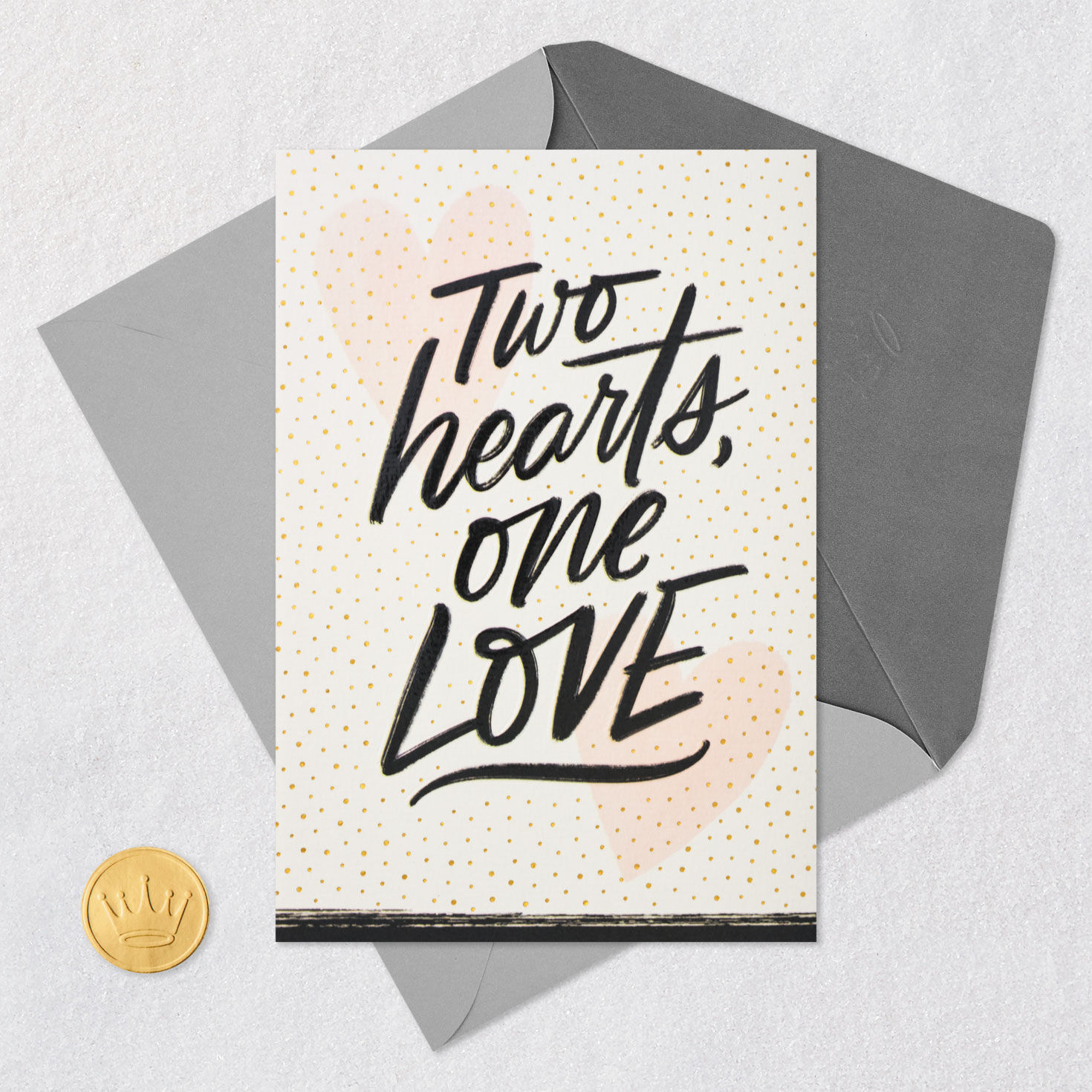 Pink Hearts with Black Script Anniversary Card Card Front with Envelope and Gold Seal image number 5