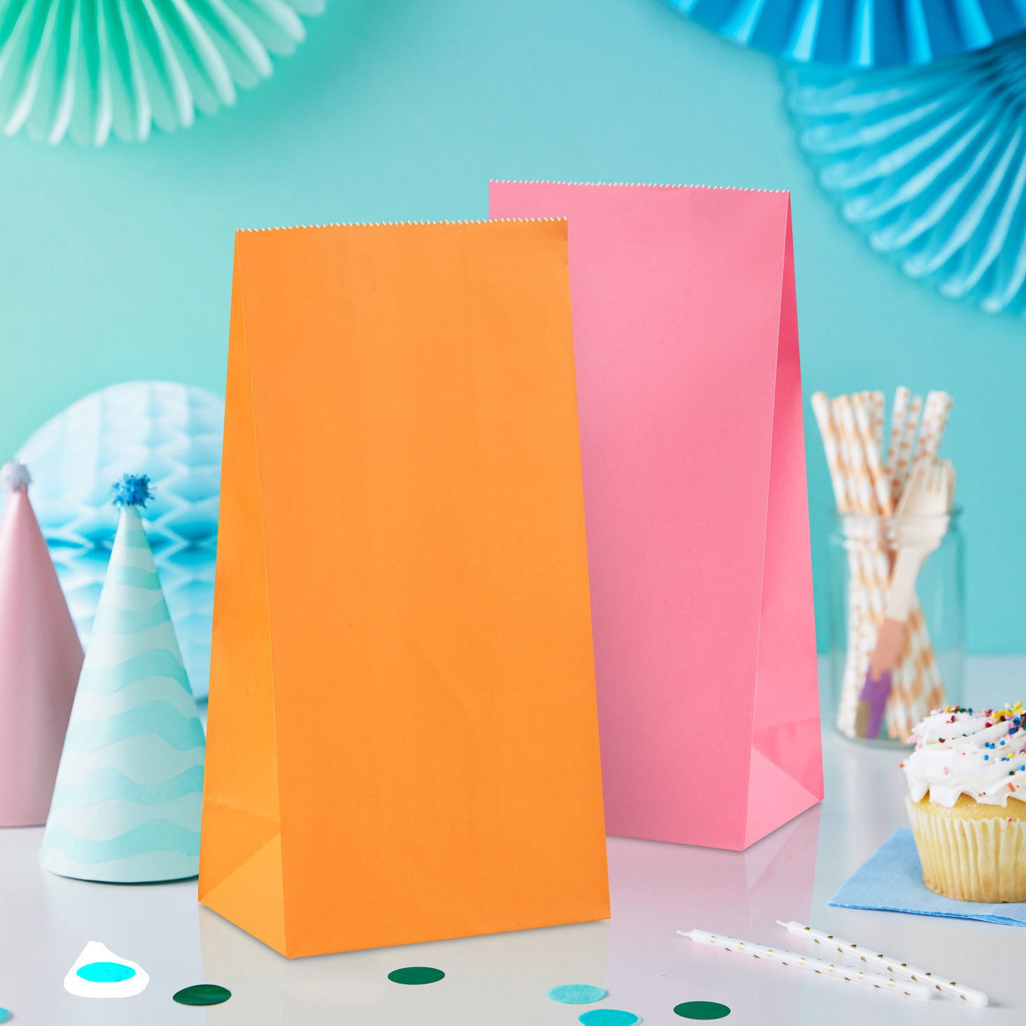 Bulk Pastel Paper Treat Sacks in 6 Colors in use image number 2