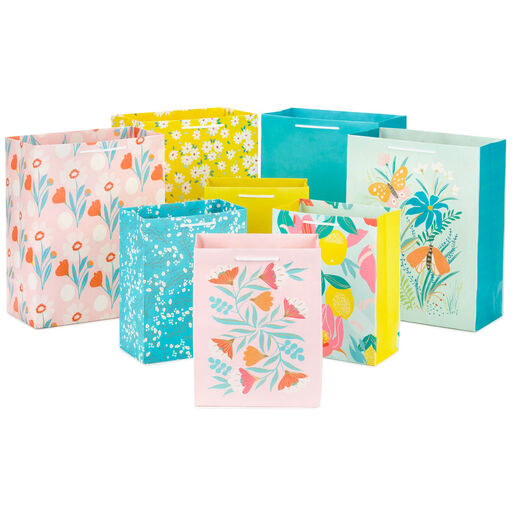 Assorted Floral and Solid 8-Pack Medium and Large Gift Bags, 