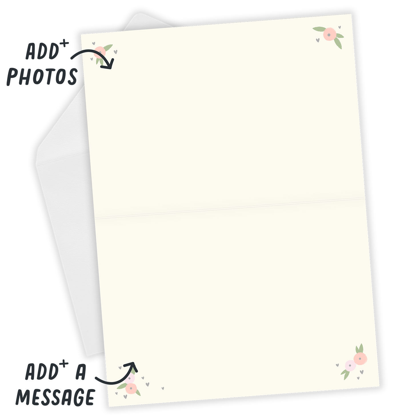 Pink Flowers Happy Day Personalized Wedding Card Open Card with Envelope indicating personalization image number 4