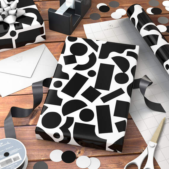 Black and White Mod Shapes Wrapping Paper, 17.5 sq. ft., , large image number 3