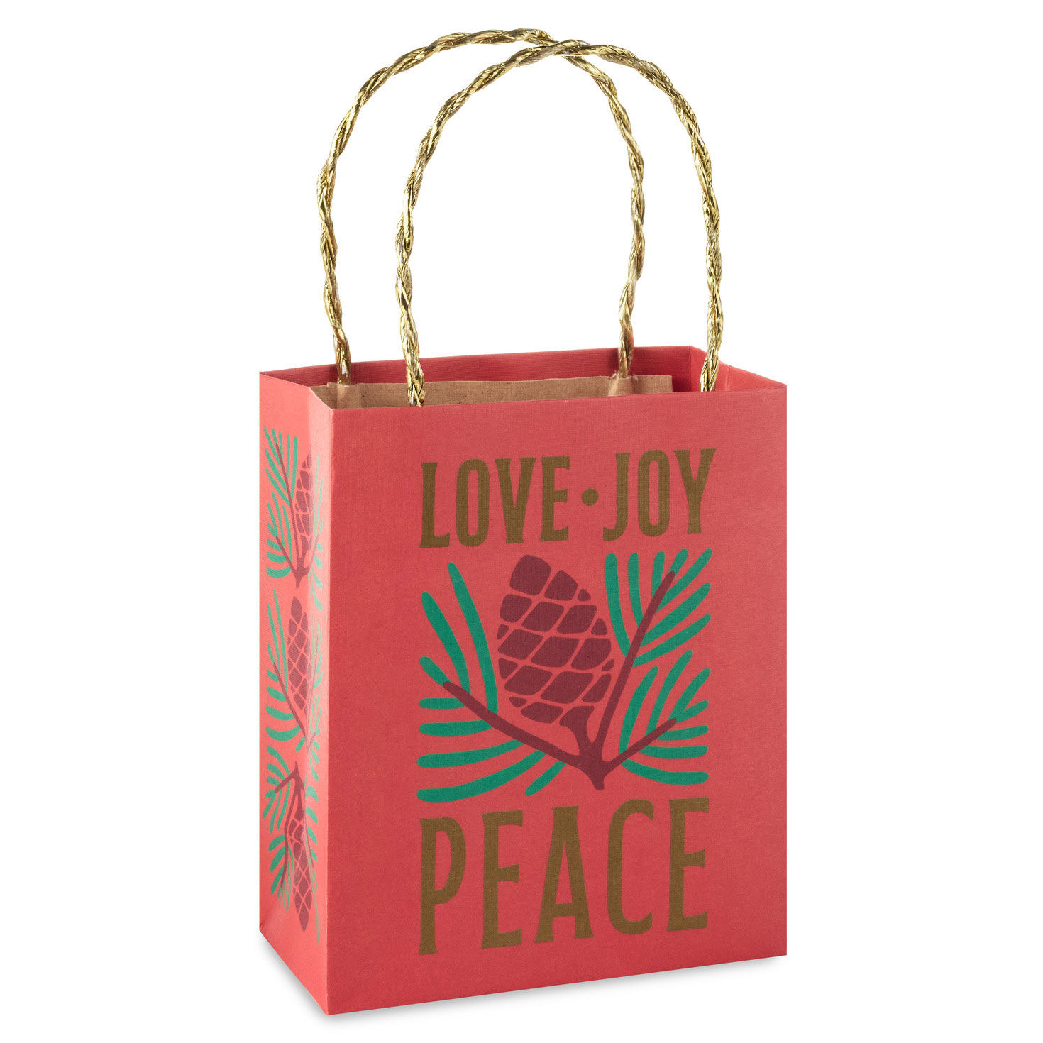 6.5" Pine Cone on Red Small Christmas Gift Bag
