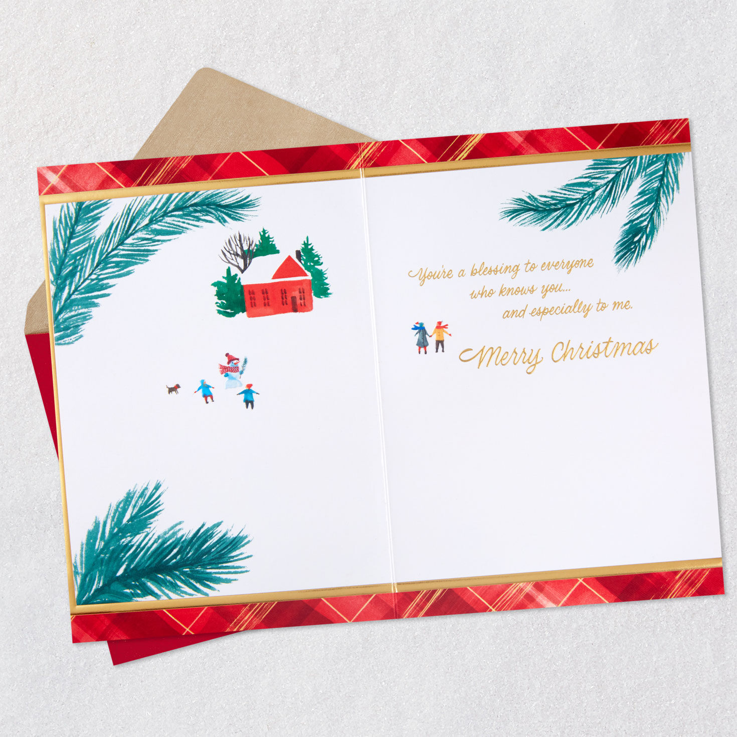 Pine Branch Winter Scene Christmas Card for Mom Open card with envelope image number 3