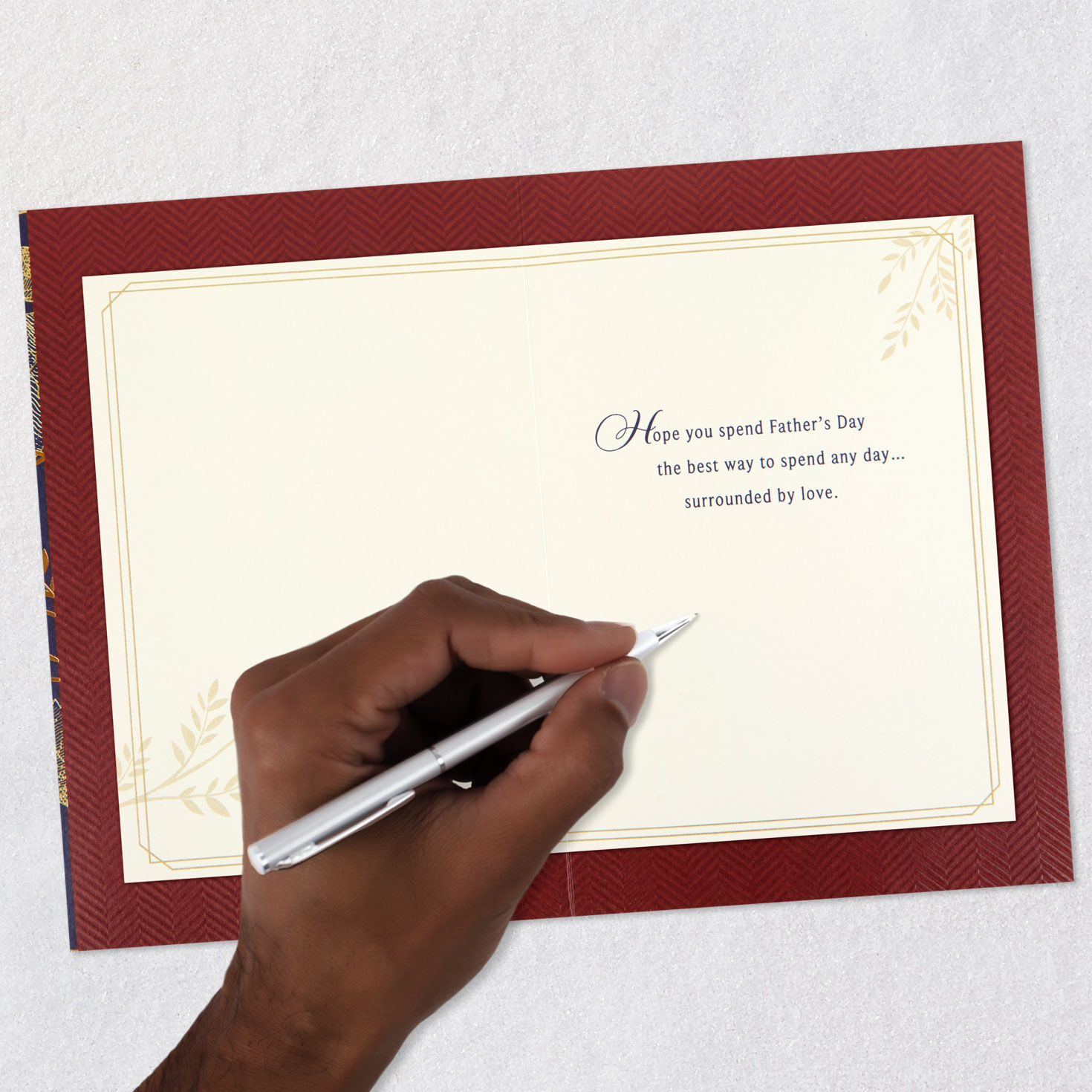 Botanical Gold and Blue Father's Day Card for Son signing card image number 6