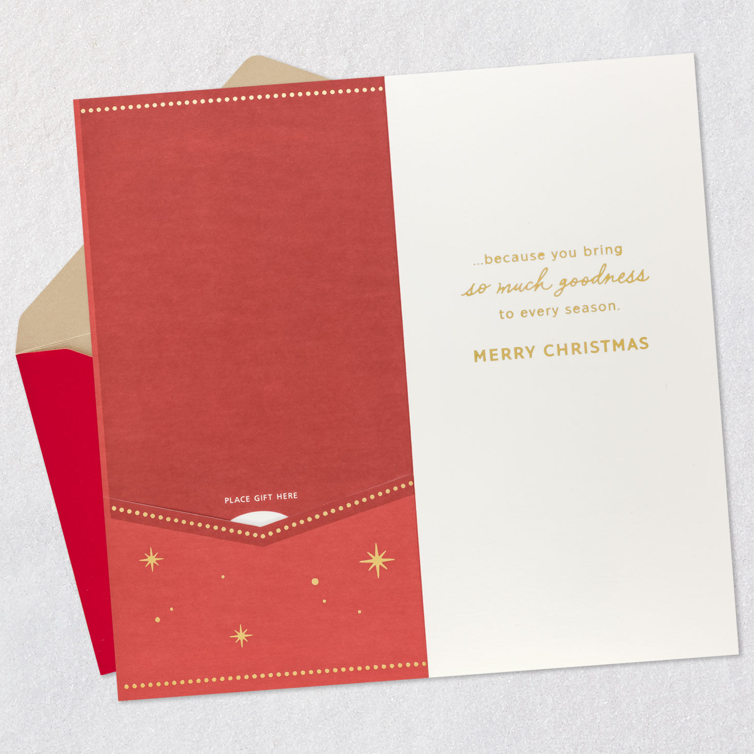 Gold Tree with Green Gems on Red Christmas Gift Card Holder Open card with envelope image number 4