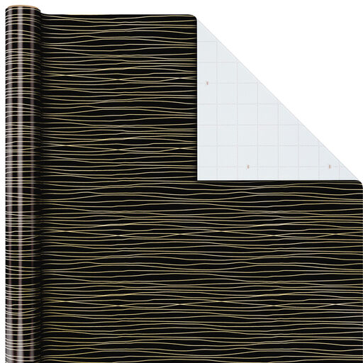 Gold Stripes on Black Wrapping Paper, 22.5 sq. ft., 