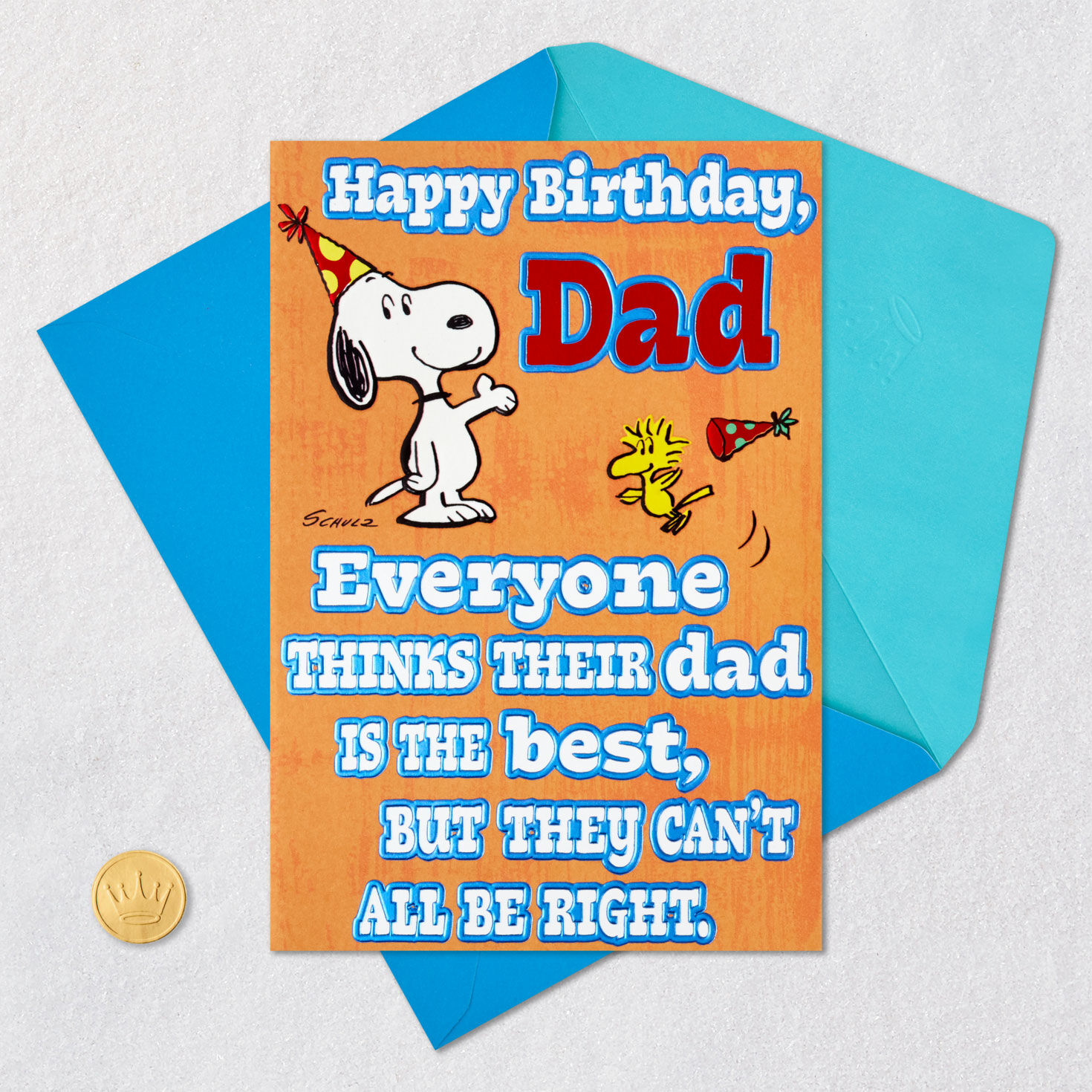 Peanuts Snoopy & Woodstock Best Dad Funny Birthday Card Card Front with Envelope and Gold Seal image number 5