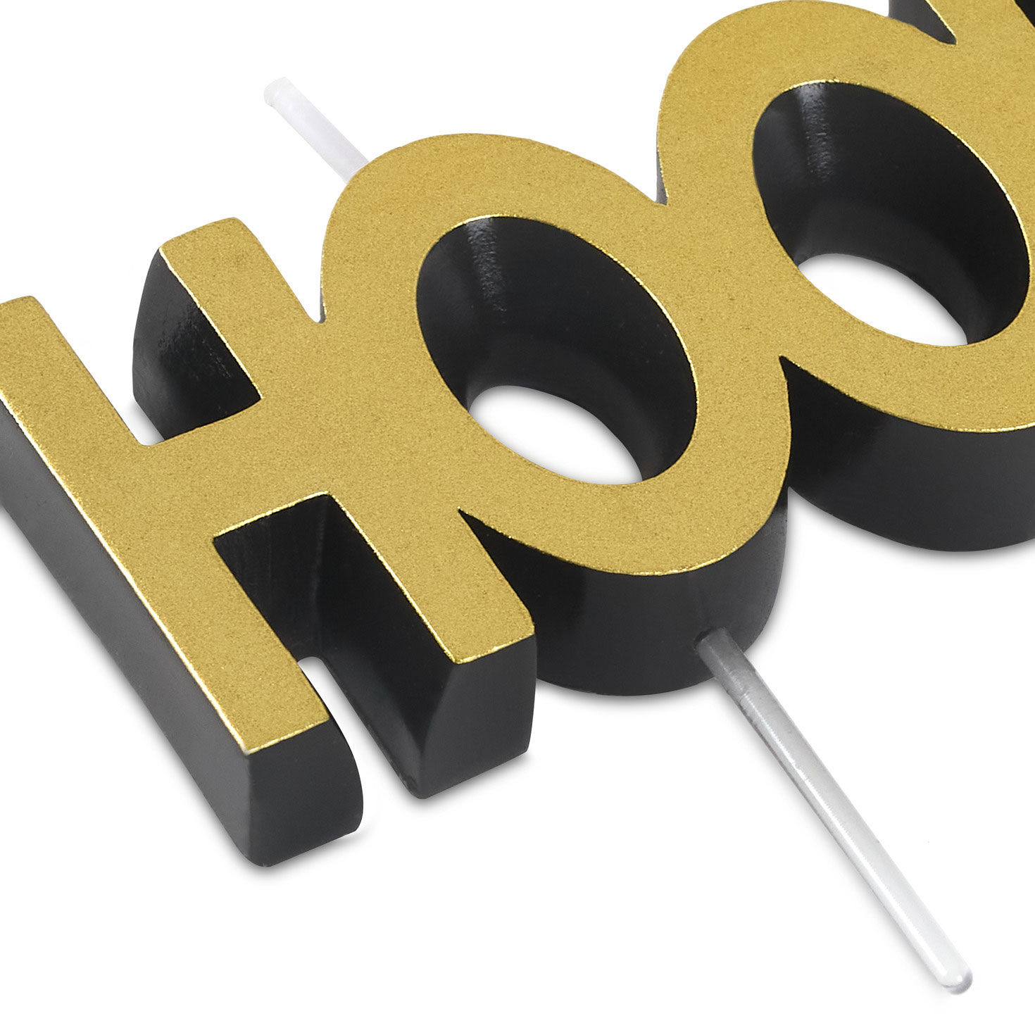 Black and Gold Metallic Hooray Birthday Candle closeup detail image number 4