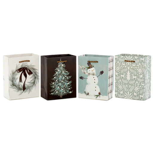 5.7" Luxe Black, Gray and White Small Christmas Gift Bags, 