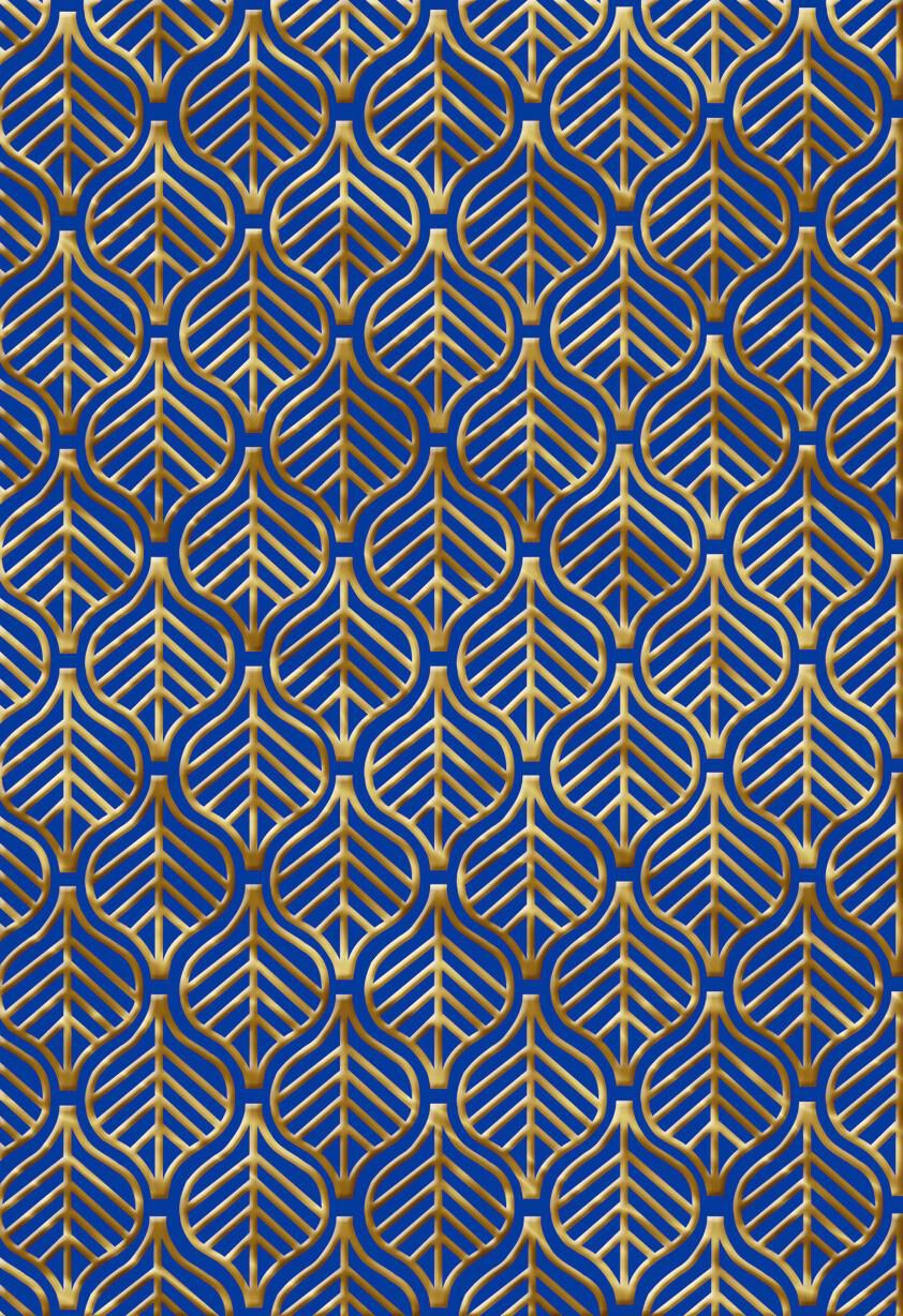 Gold Foil Leaf Pattern on Blue Blank Thinking of You Card