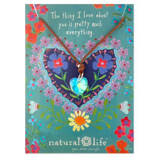 Natural Life Leather Cord Crystal Heart Necklace, 16.5", 